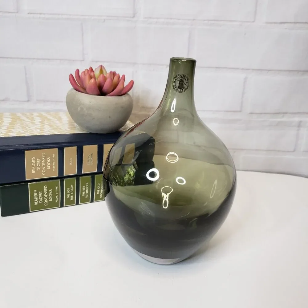Vintage IKEA Salong Hand Blown Smoky Grey Glass Vase 8
